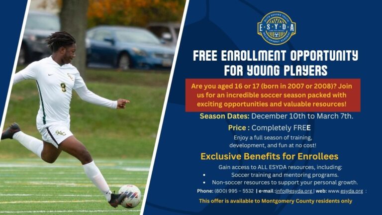 FREE ENROLLMENT OPPORTUNITY FOR YOUNG SOCCER PLAYERS